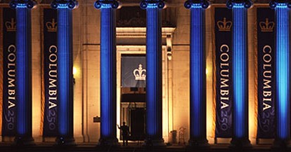 Low Library Columns Lit in Blue